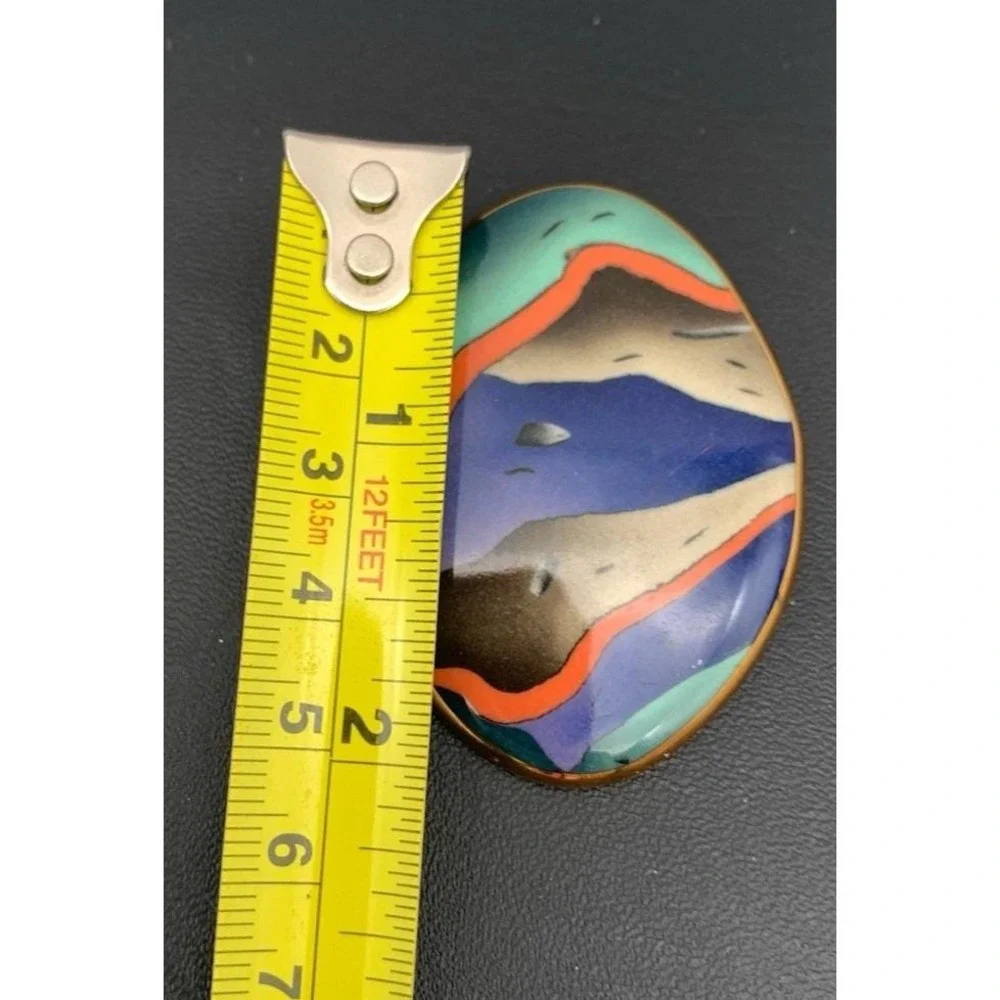Vintage Stunning Agateware Ceramic Oval Pin Brooch
